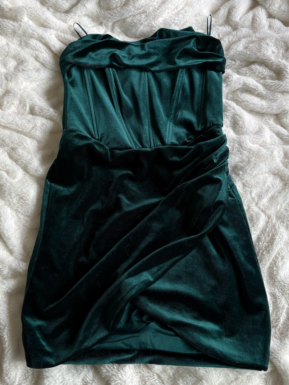 Bardot Deep Emerald Velvet Strapless Mini Dress